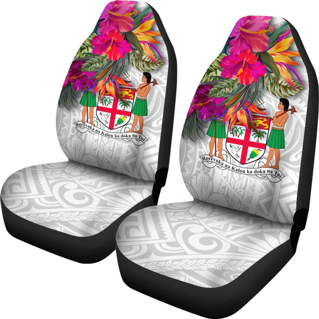 Fiji Polynesian Car Seat Covers - Hibiscus White Pattern - Polynesian Pride
