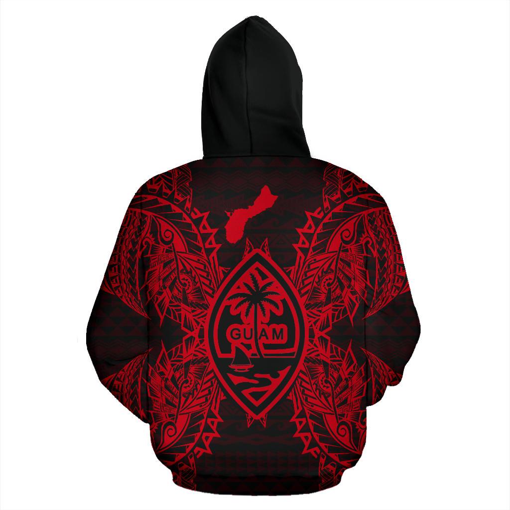 Guam Polynesian All Over Zip up Hoodie Map Red - Polynesian Pride