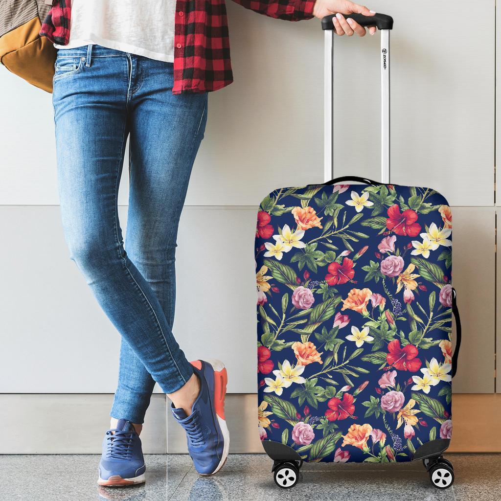 Tropical Hibiscus Red And Plumeria White Luggage Cover - Polynesian Pride