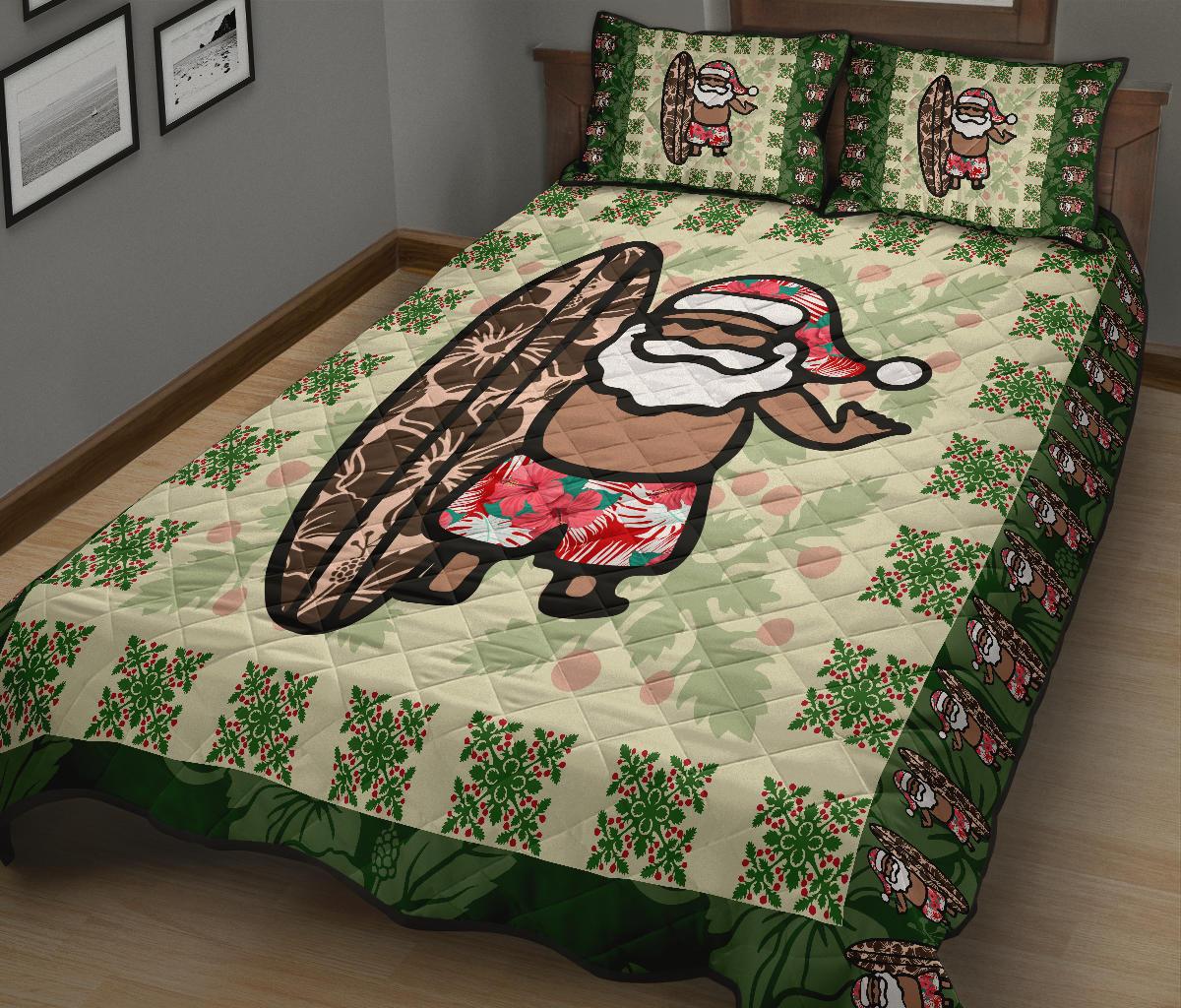 Hawaiian Quilt Christmas - Santa Claus Surf Quilt Bed Set - AH - Polynesian Pride