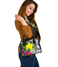 Palau Shoulder Handbag White - Turtle Plumeria Banana Leaf - Polynesian Pride