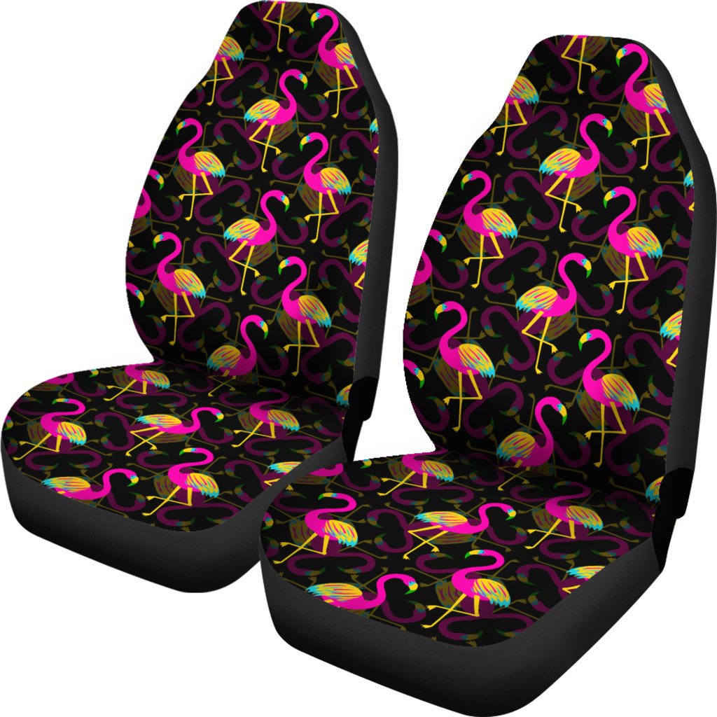 Colorful Flamingo Car Seat Covers Universal Fit Black - Polynesian Pride