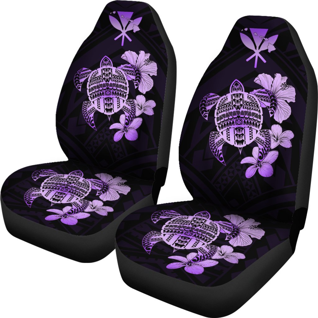 Hawaiian Kanaka Hibiscus Plumeria Mix Polynesian Turtle Car Seat Covers Violet AH Universal Fit Violet - Polynesian Pride