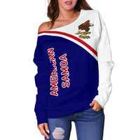 American Samoa Women's Off Shoulder Sweater - Polynesian Curve Version - Polynesian Pride