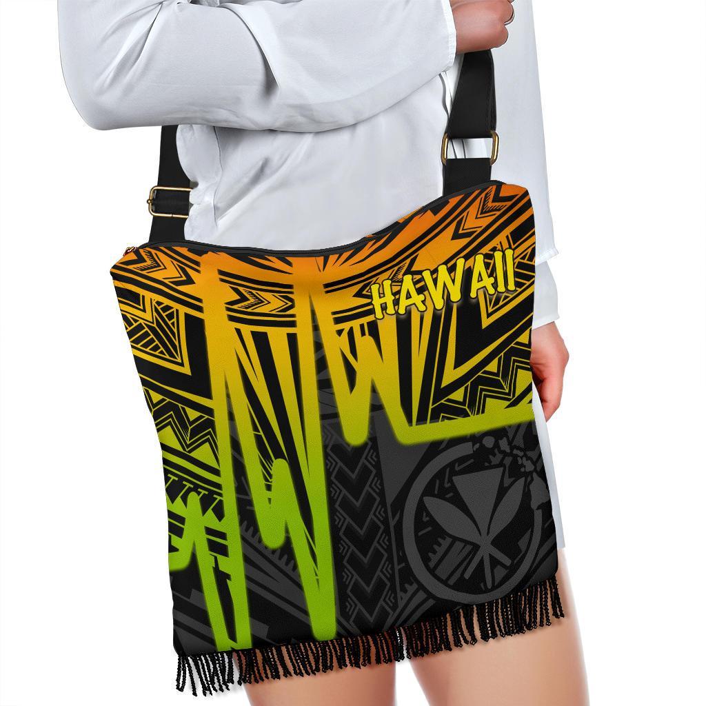 Hawaii Kanaka Maoli Boho Handbag - Hawaii Seal With Polynesian Pattern In Heartbeat Style (Reggae) - Polynesian Pride