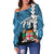 Fiji Polynesian Women's Off Shoulder Sweater - Tribal Wave Tattoo Flag Style - Polynesian Pride