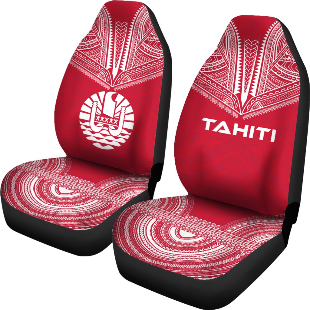 Tahiti Car Seat Cover - Tahiti Flag Polynesian Chief Tattoo Red Version - Polynesian Pride