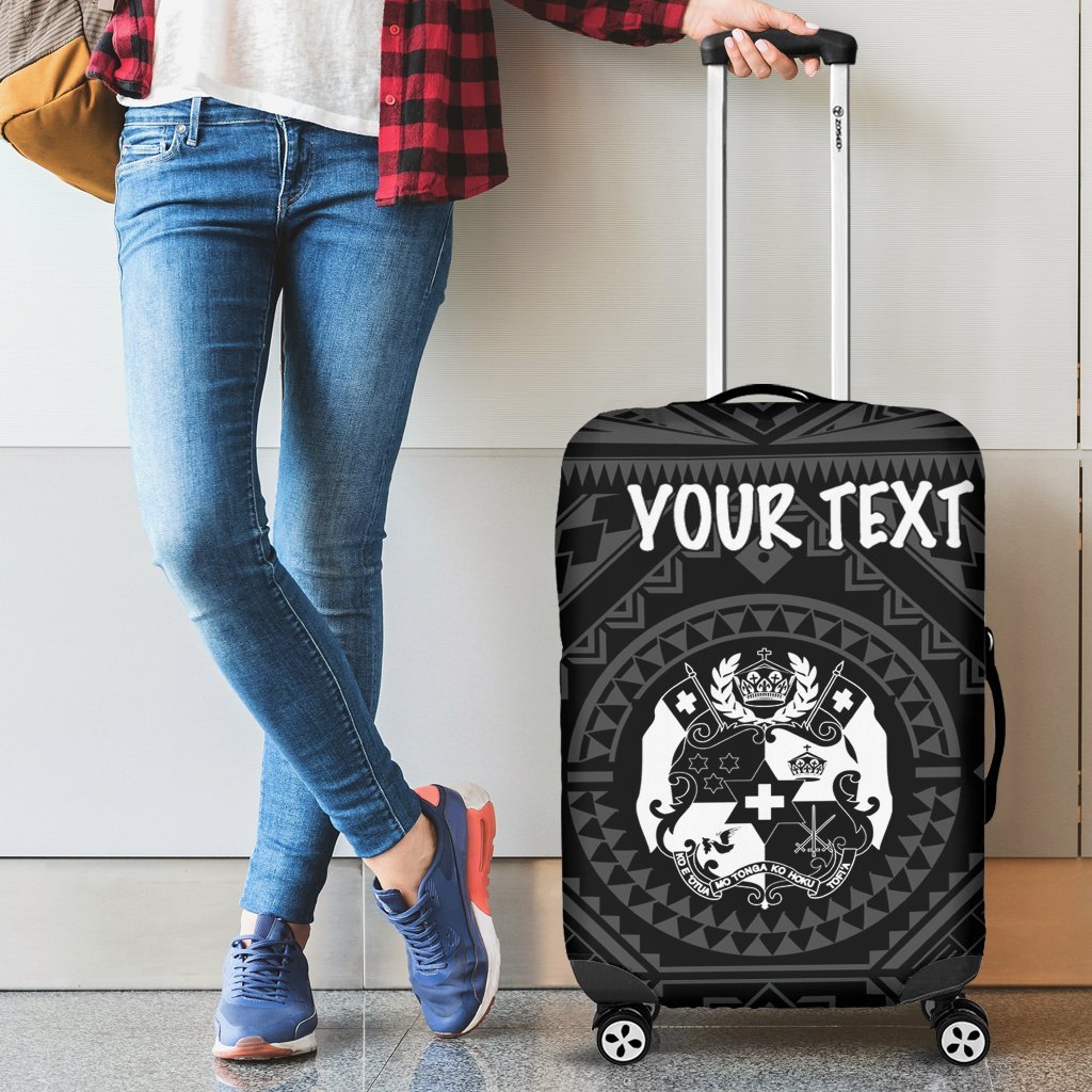 Tonga Personalised Luggage Covers - Tonga Seal With Polynesian Tattoo Style (Black) Black - Polynesian Pride