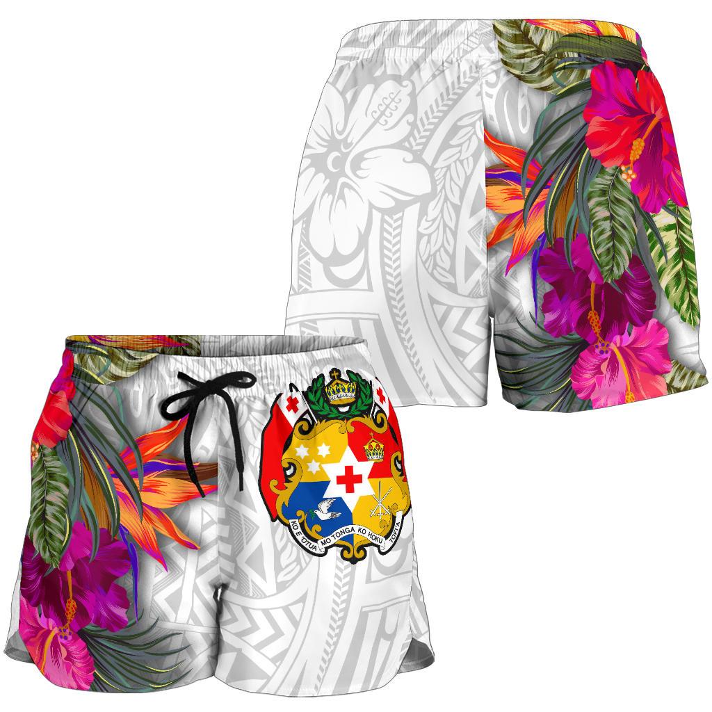 Tonga All Over Print Women's Shorts Polynesian Hibiscus White Pattern - Polynesian Pride