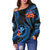 Polynesian Hawaii Off Shoulder Sweater - Blue Plumeria - Polynesian Pride