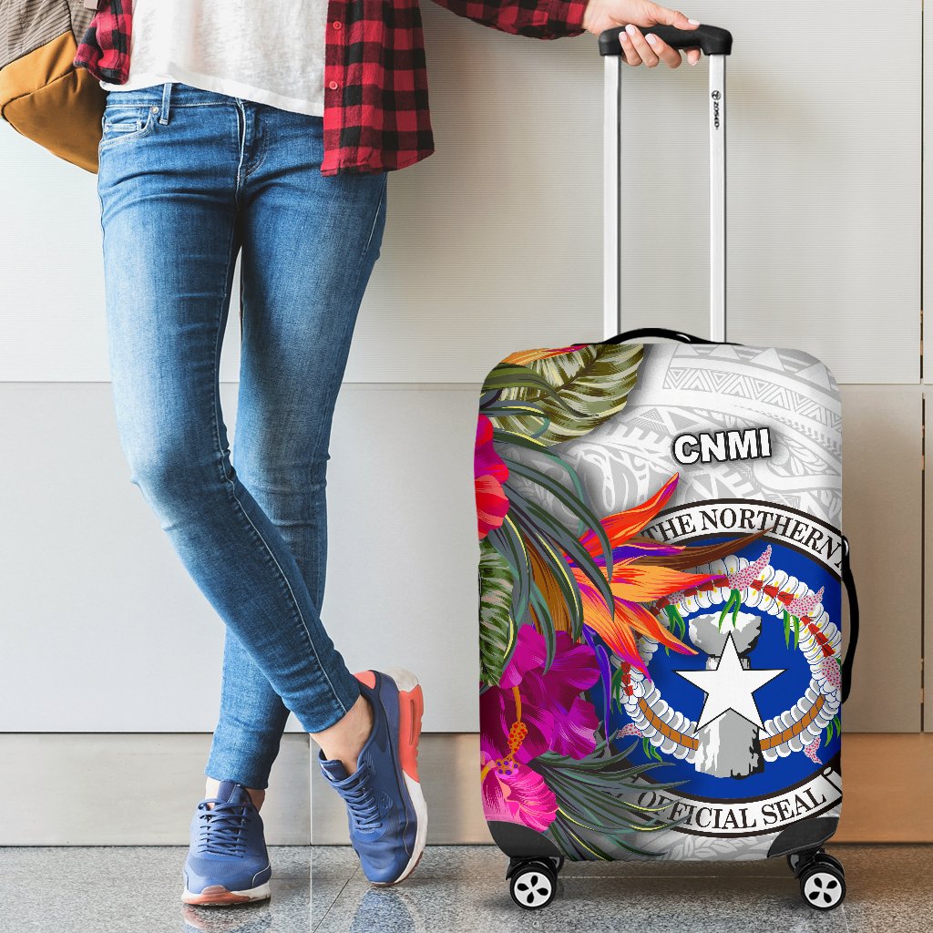 Northern Mariana Islands Luggage Covers Polynesian Hibiscus White Pattern White - Polynesian Pride