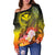 Polynesian Hawaii Women's Off Shoulder Sweater - Kanaka Maoli Humpback Whale with Tropical Flowers (Yellow) - Polynesian Pride