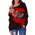 American Samoa Women's Off Shoulder Sweater - Polynesian Hook And Hibiscus (Red) - Polynesian Pride