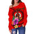 Vanuatu Polynesian Women's Off Shoulder Sweater - Floral With Seal Red - Polynesian Pride