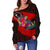 Chuuk Women's Off Shoulder Sweater - Polynesian Hook And Hibiscus (Red) - Polynesian Pride