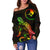 Yap Polynesian Women's Off Shoulder Sweater - Turtle With Blooming Hibiscus Reggae - Polynesian Pride