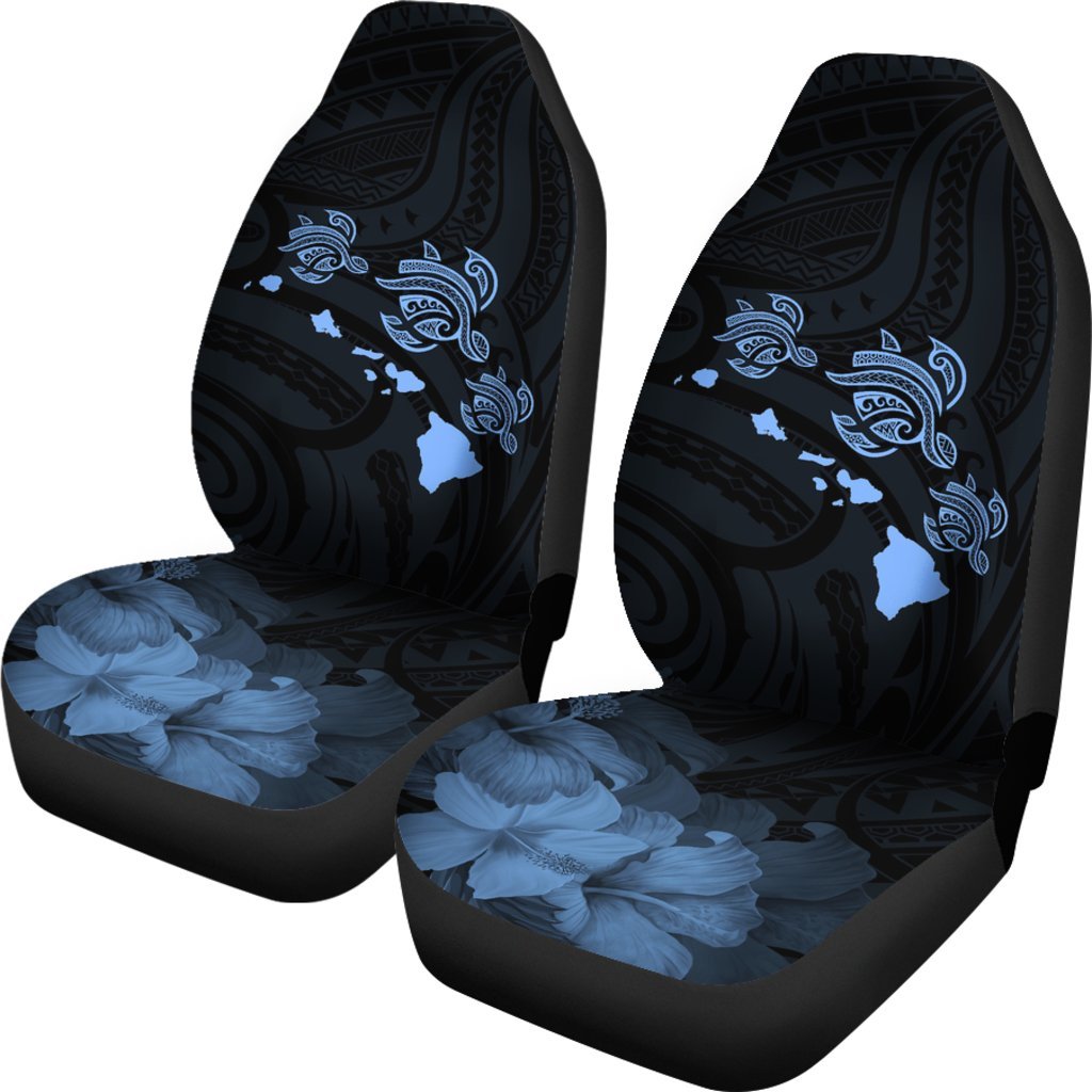 Hawaii Hibiscus Map Polynesian Ancient Blue Turtle Car Set Covers Universal Fit Blue - Polynesian Pride