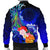 Cook Islands Custom Personalised Men's Bomber Jacket - Humpback Whale with Tropical Flowers (Blue) - Polynesian Pride