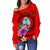 Guam Polynesian Custom Personalised Women's Off Shoulder Sweater - Floral With Seal Red - Polynesian Pride