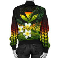 Kanaka Maoli (Hawaiian) Women's Bomber Jacket, Polynesian Plumeria Banana Leaves Reggae - Polynesian Pride