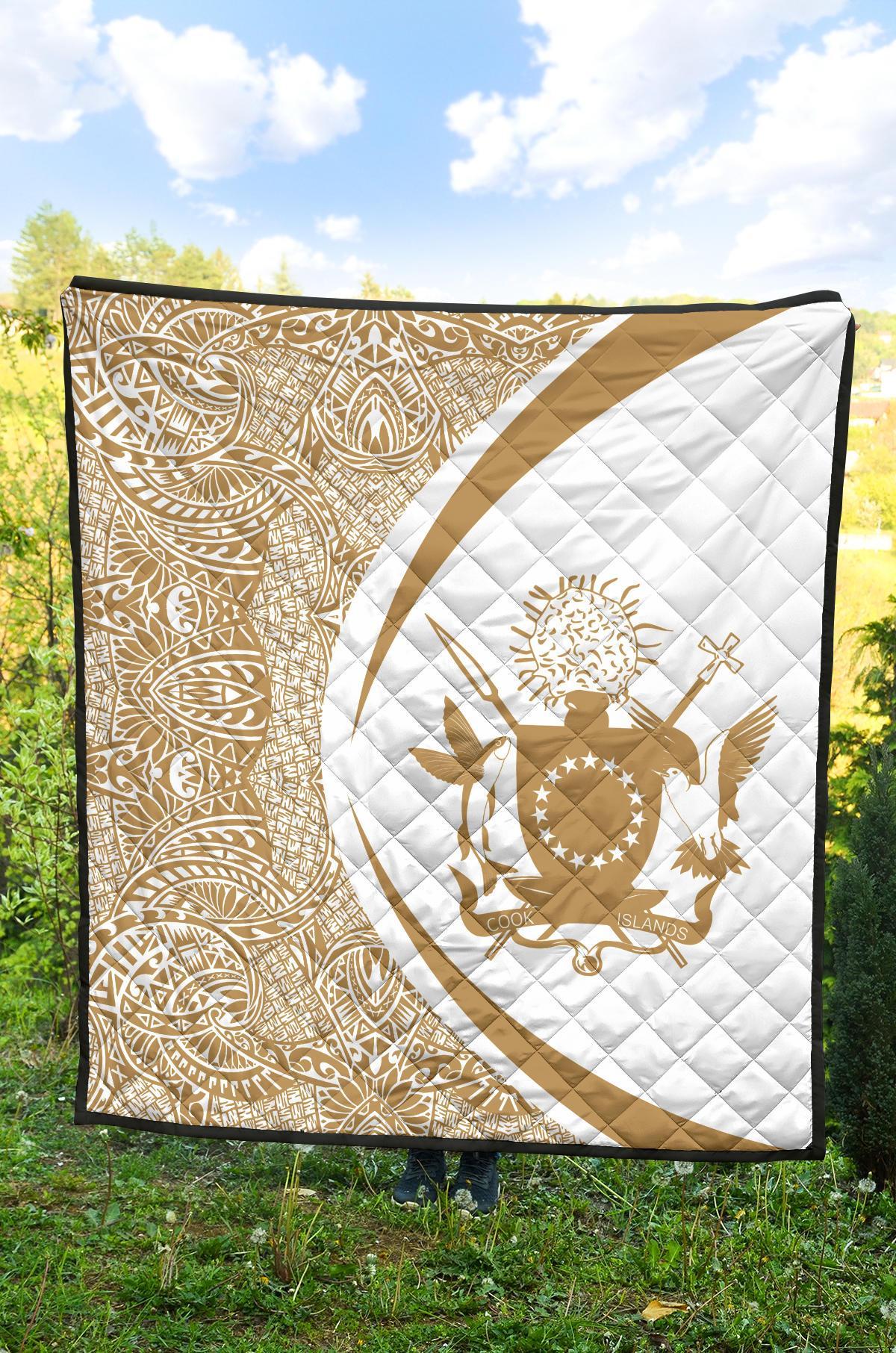 Cook Islands Coat Of Arms Polynesian Premium Quilt - Circle Style - 03 - Polynesian Pride