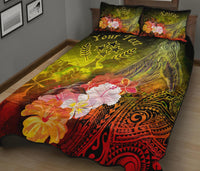 Kosrae Custom Personalised Quilt Bed Set - Humpback Whale with Tropical Flowers (Yellow) - Polynesian Pride