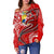 Tonga Women's Off Shoulder Sweater - Red Shark Polynesian Tattoo - Polynesian Pride