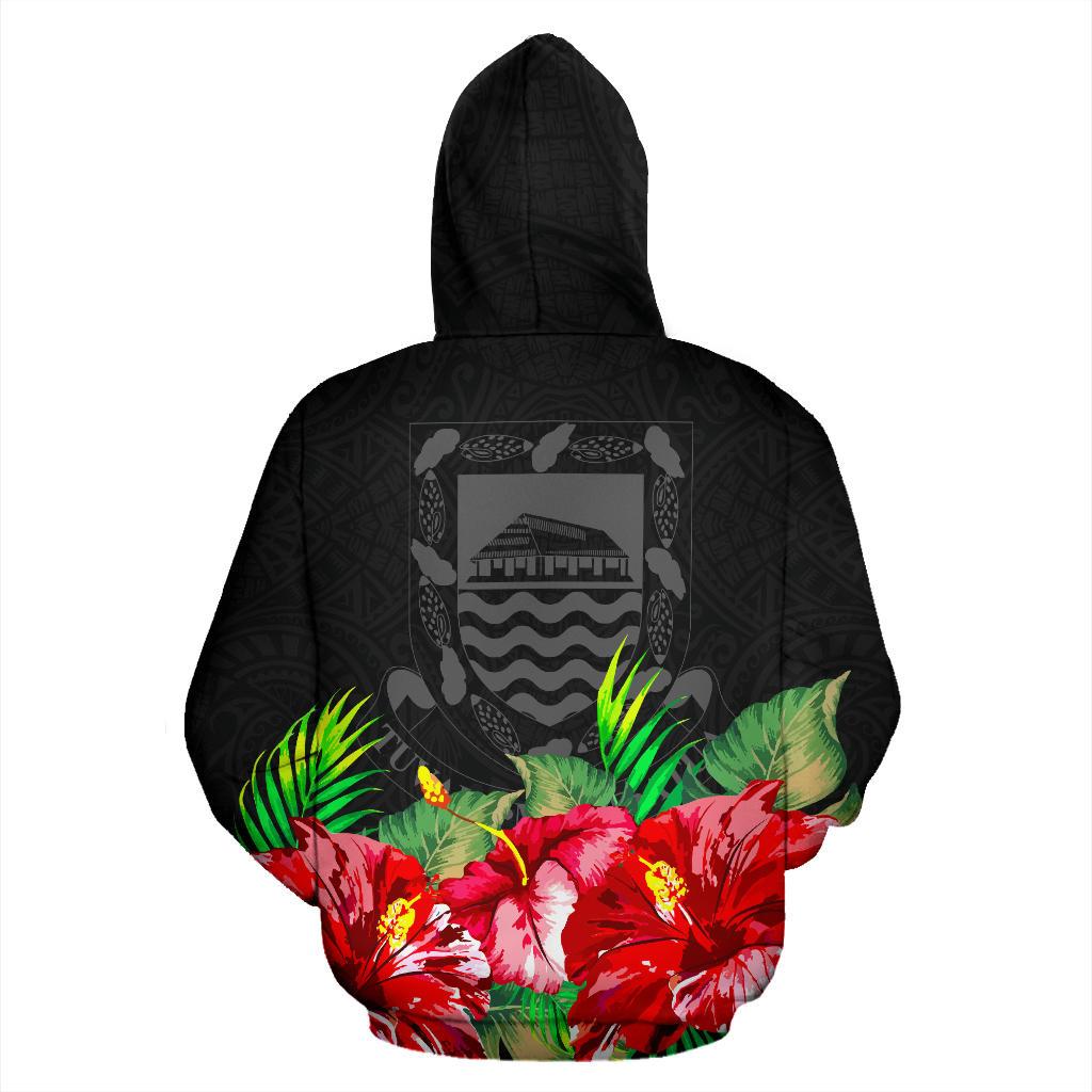 Tuvalu Polynesian Hoodie Black Hibiscus - Polynesian Pride