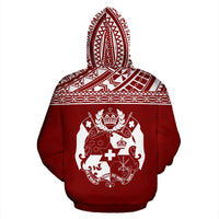 Tonga Polynesian All Over Hoodie Red Horizontal Style - Polynesian Pride