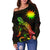 Nauru Polynesian Women's Off Shoulder Sweater - Turtle With Blooming Hibiscus Reggae - Polynesian Pride