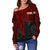 Tahiti Personalised Women's Off Shoulder Sweater - Tahiti Seal In Heartbeat Patterns Style (Red) - Polynesian Pride