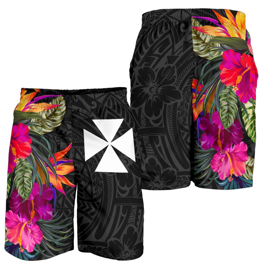 Wallis And Futuna All Over Print Men's Shorts - Polynesian Hibiscus Pattern Black - Polynesian Pride