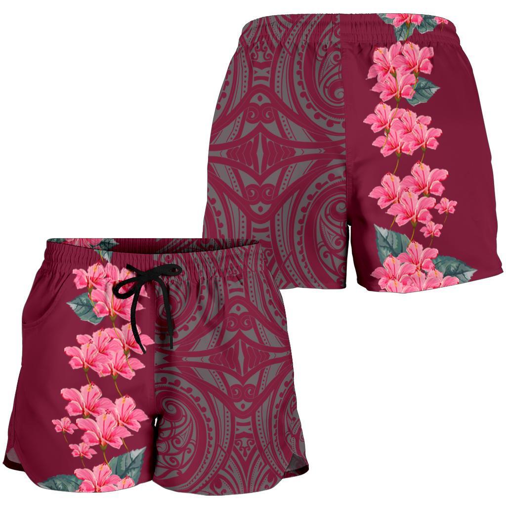 Hawaii Hibiscus Flower Polynesian Women's Shorts - Curtis Style - Pink Women Pink - Polynesian Pride