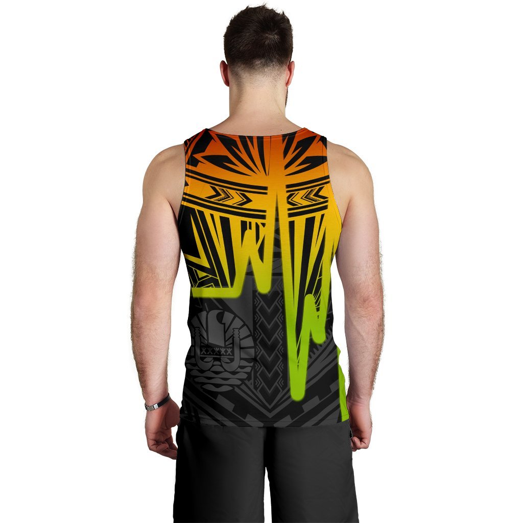 Tahiti Personalised Men's Tank Top - Tahiti Seal In Heartbeat Patterns Style (Reggae) - Polynesian Pride