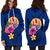 Tahiti Polynesian Women's Hoodie Dress - Floral With Seal Blue - Polynesian Pride