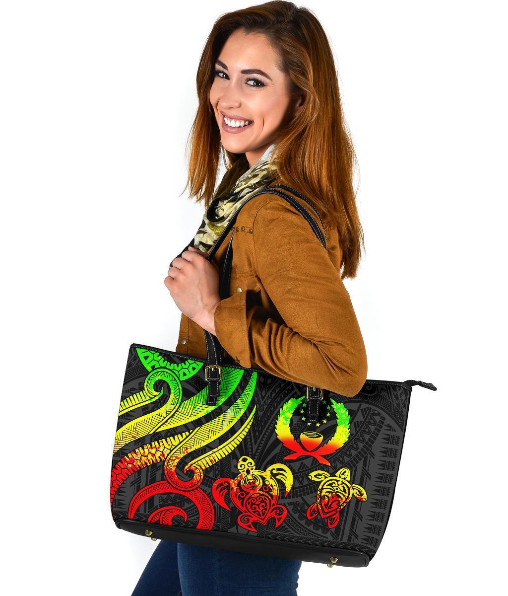 Pohnpei Micronesian Large Leather Tote Bag - Reggae Tentacle Turtle - Polynesian Pride