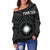 Marshall Personalised Women's Off Shoulder Sweater - Marshall Seal With Polynesian Tattoo Style ( Black) - Polynesian Pride