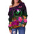 YAP Women's Off Shoulder Sweater - Summer Hibiscus - Polynesian Pride