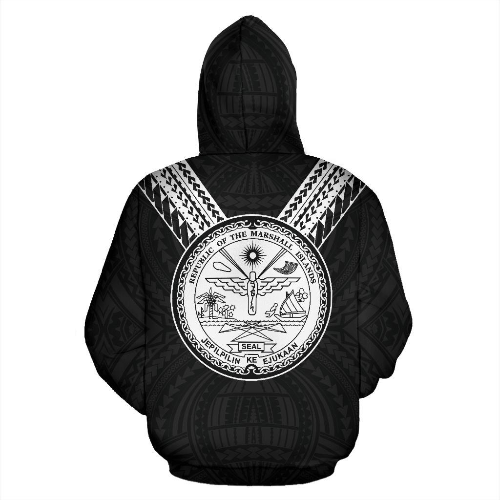 Marshall Islands All Over Zip up Hoodie Black White Sailor Style - Polynesian Pride