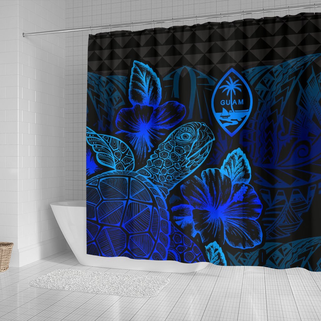 Guam Shower Curtain Turtle Hibiscus Blue - Polynesian Pride