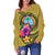 Guam Polynesian Women's Off Shoulder Sweater - Floral With Seal Gold - Polynesian Pride