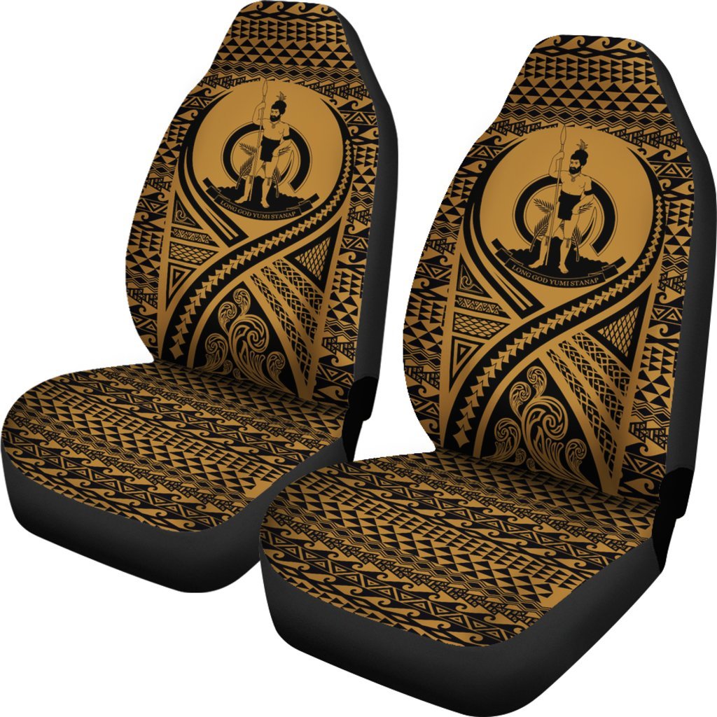 Vanuatu Car Seat Cover - Vanuatu Coat Of Arms Polynesian Tattoo Gold - Polynesian Pride