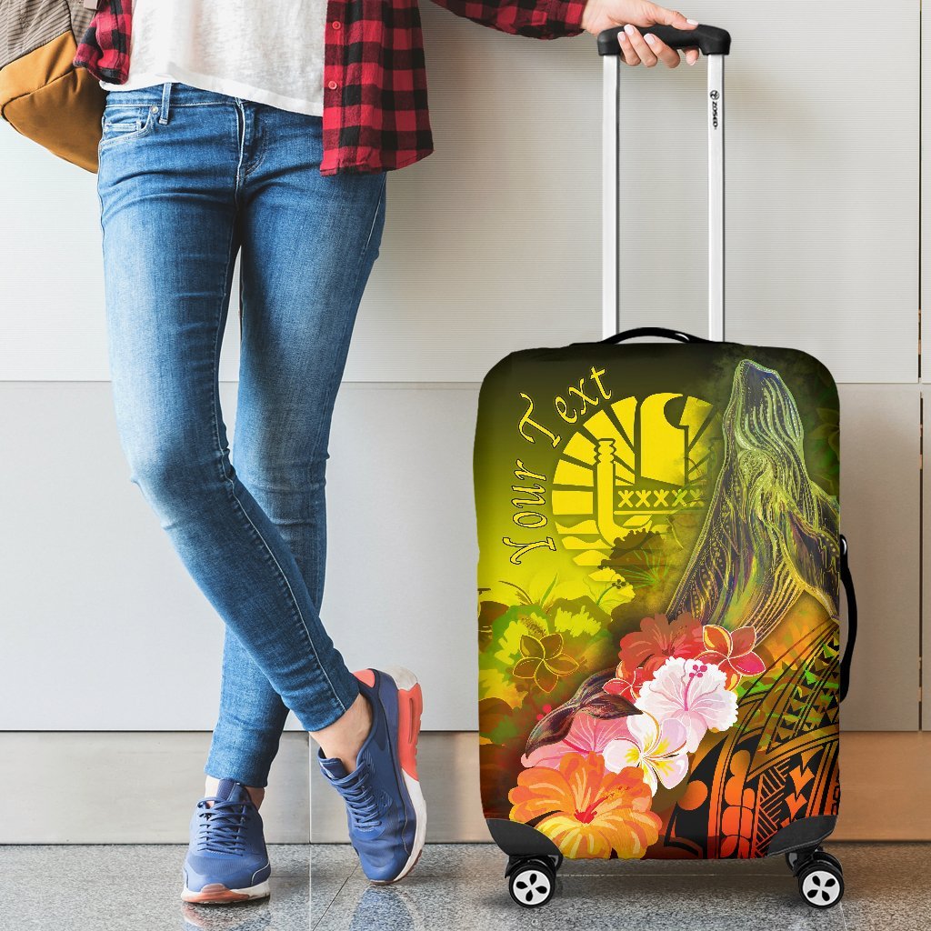 Tahiti Custom Personalised Luggage Covers - Humpback Whale with Tropical Flowers (Yellow) Yellow - Polynesian Pride