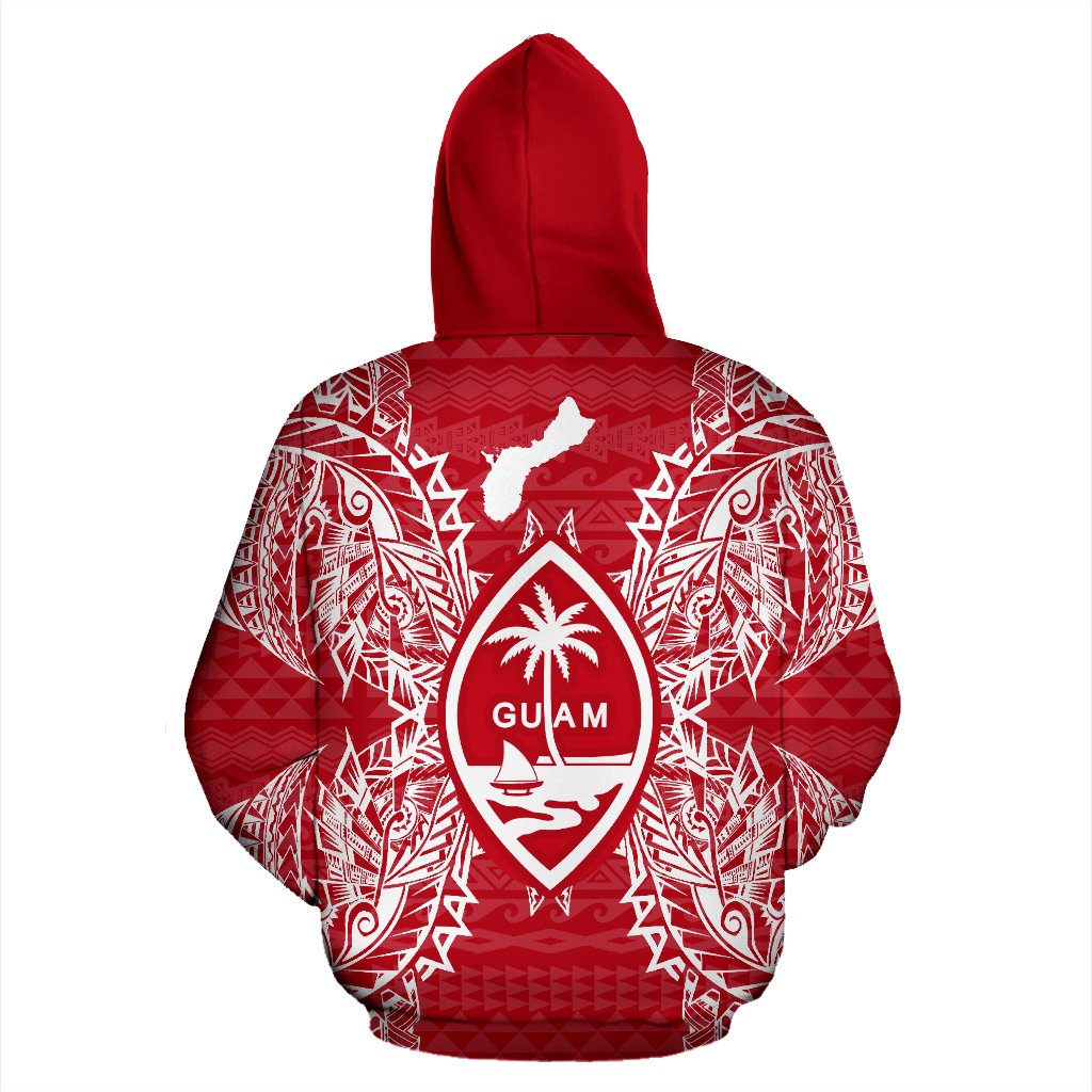 Guam Polynesian All Over Zip up Hoodie Map Red White - Polynesian Pride