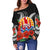 Tahiti Polynesian Off Shoulder Sweater - Hibiscus Coat of Arm Black - Polynesian Pride