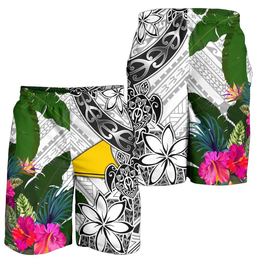 Tokelau Men's Short White - Turtle Plumeria Banana Leaf - Polynesian Pride