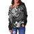 Tahiti Women's Off Shoulder Sweater - White Shark Polynesian Tattoo - Polynesian Pride