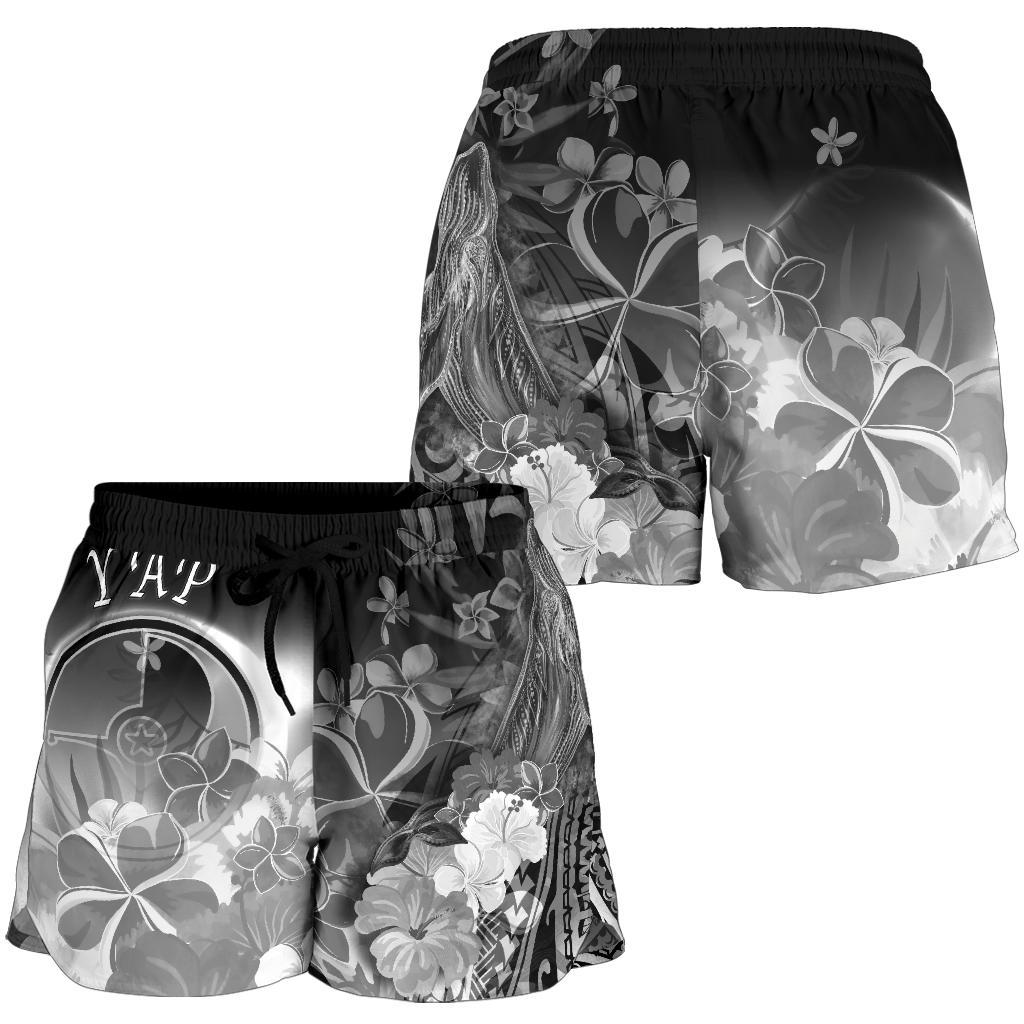 Yap Women's Shorts - Humpback Whale with Tropical Flowers (White) - Polynesian Pride