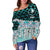 Yap Women's Off Shoulder Sweaters - Coconut Leaves Weave Pattern Blue - Polynesian Pride