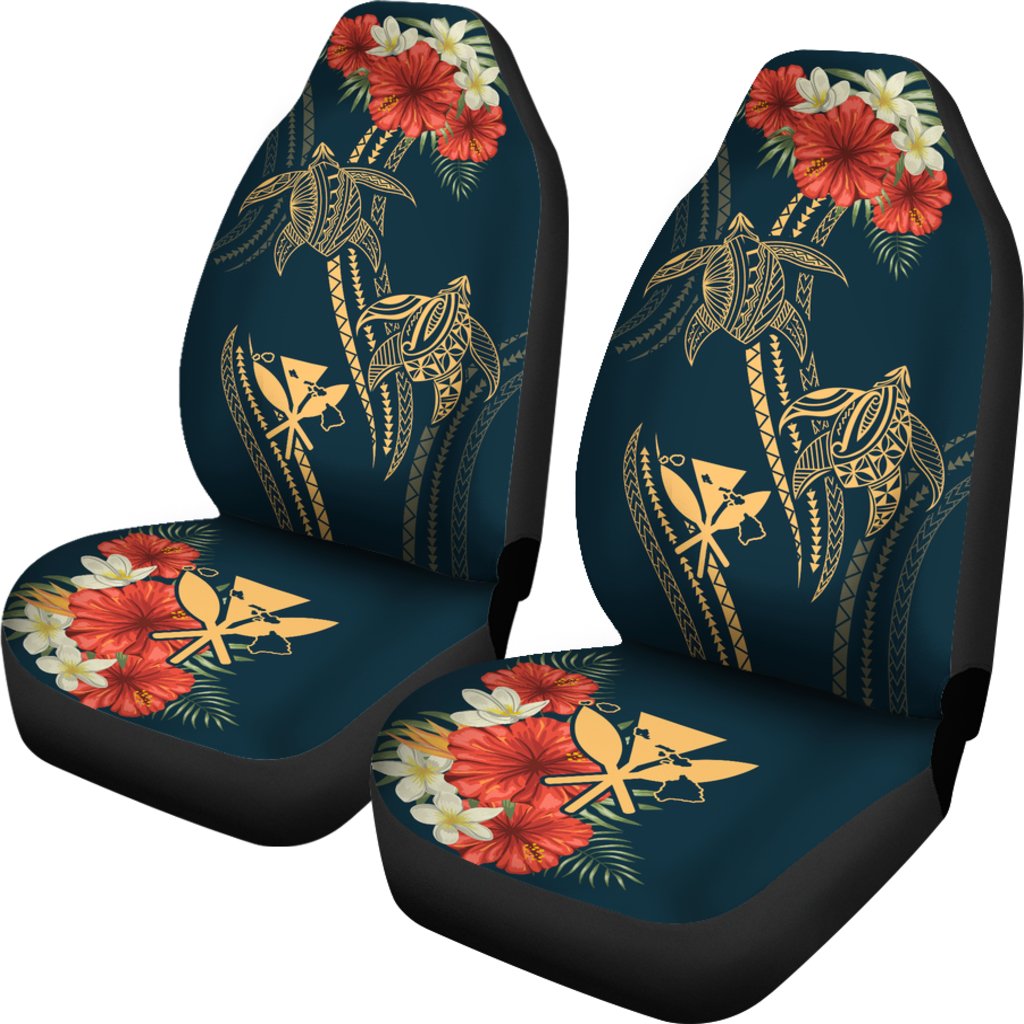 Hawaii Polynesian Turtle Hibiscus Car Set Cover - Nolan Style Universal Fit Black - Polynesian Pride